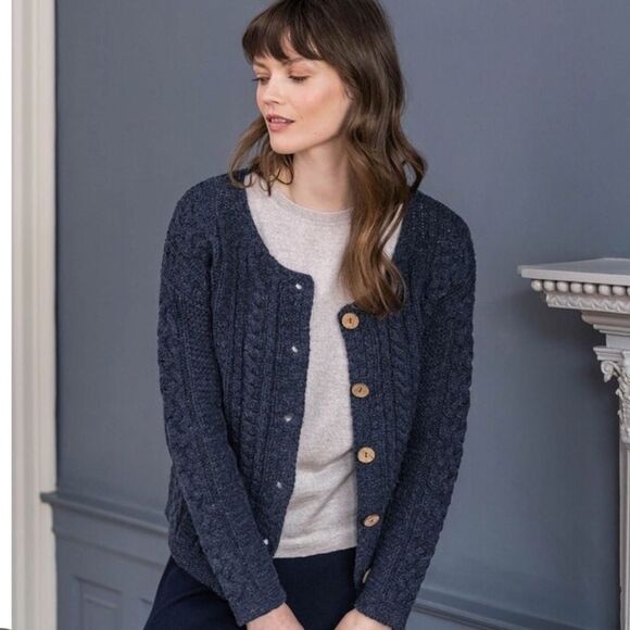 Celtic & Co. The Shetland Cardigan Navy Blue Sz M - Picture 1 of 9